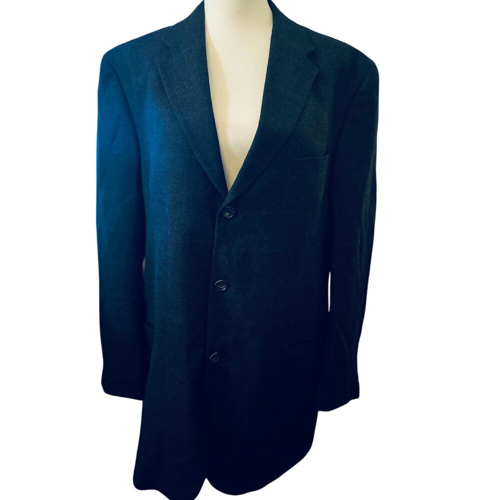 Tommy Hilfiger Three Button 100% Wool Blazer, Charcoal Tweed Detail, 44 Long